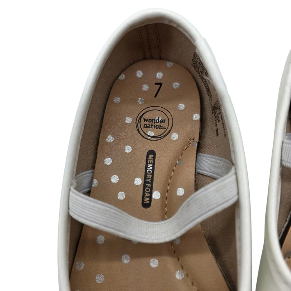 Wonder Nation Girls White Ballet Flats Shoes Size‎ 7 Bow Elastic Strap